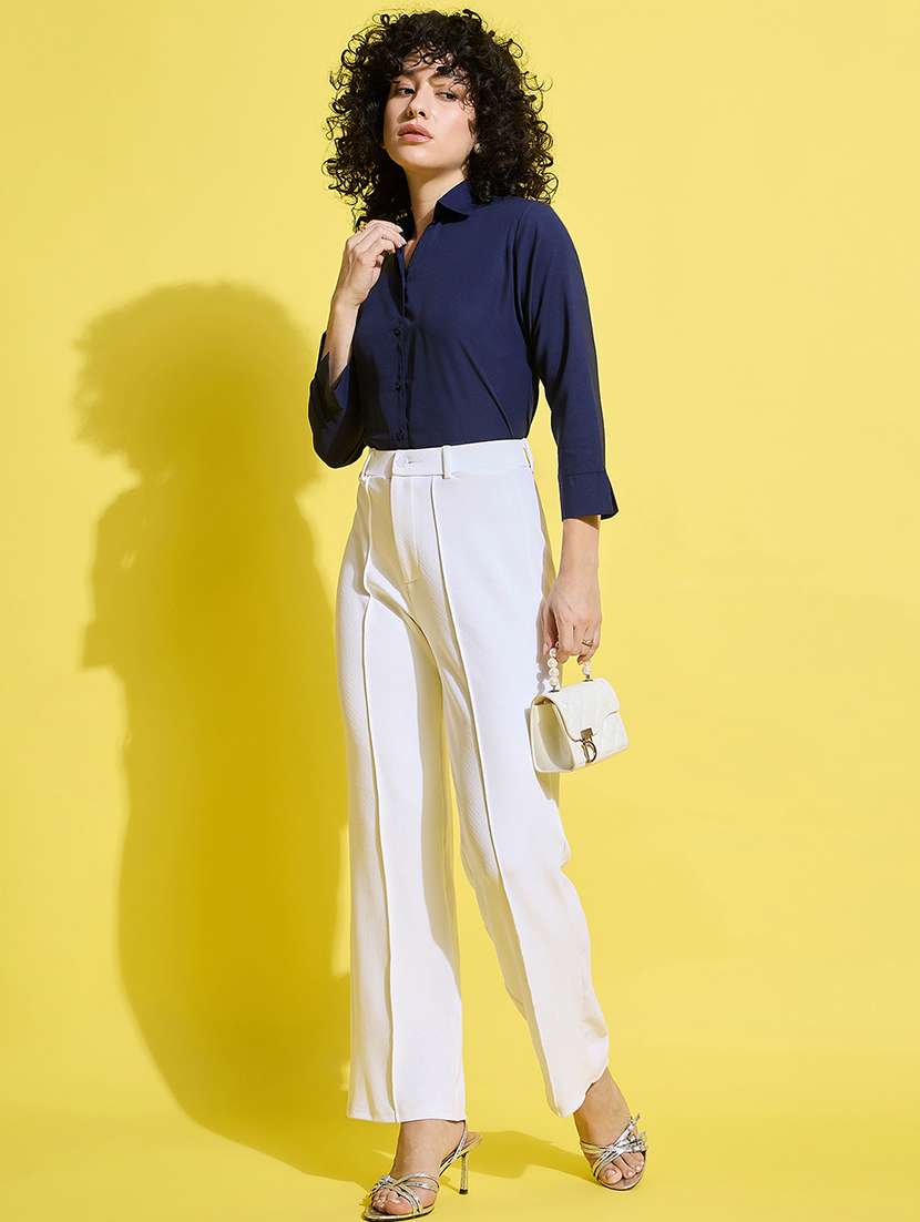 women solid collared long sleeves shirt - 21650755 -  Standard Image - 5