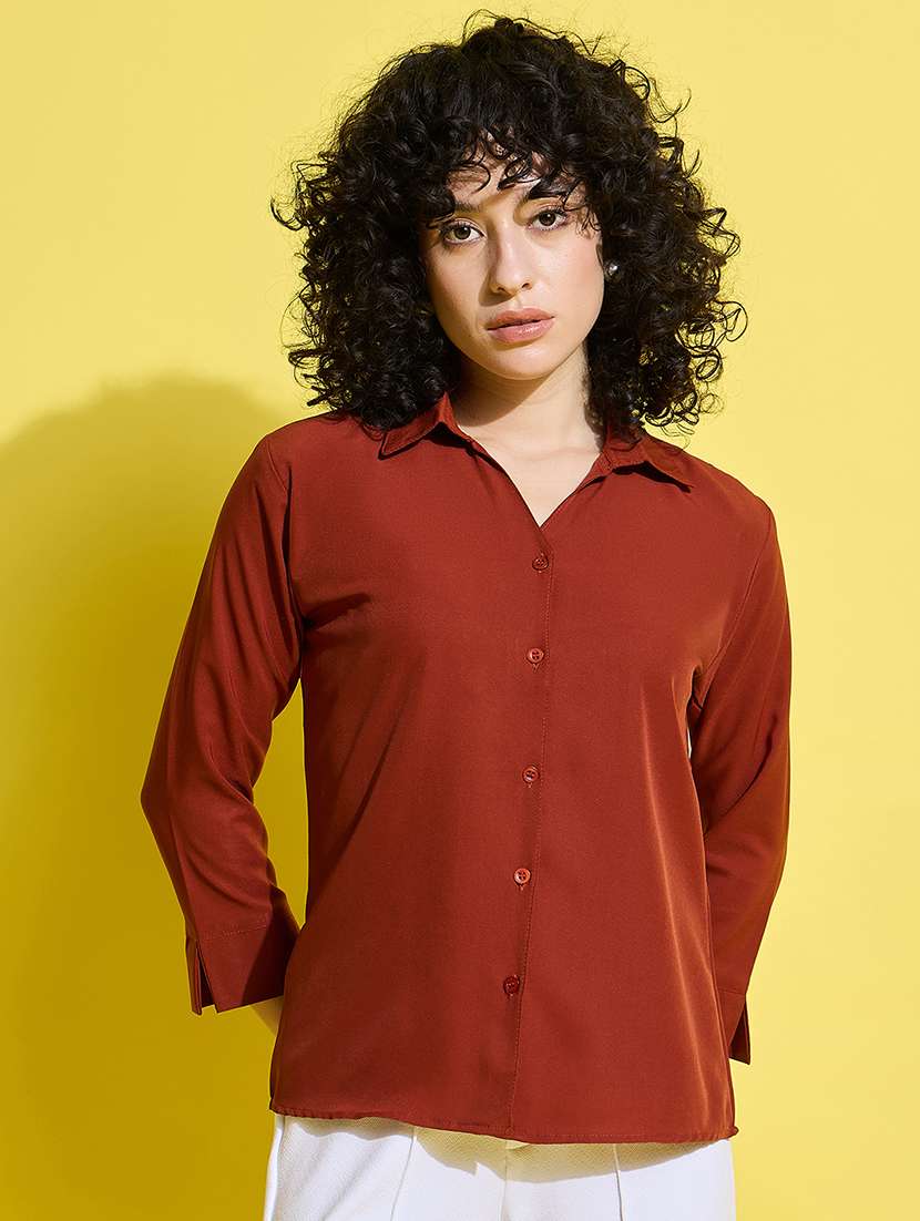 women solid collared long sleeves shirt - 21650756 - Zoom Image - 0