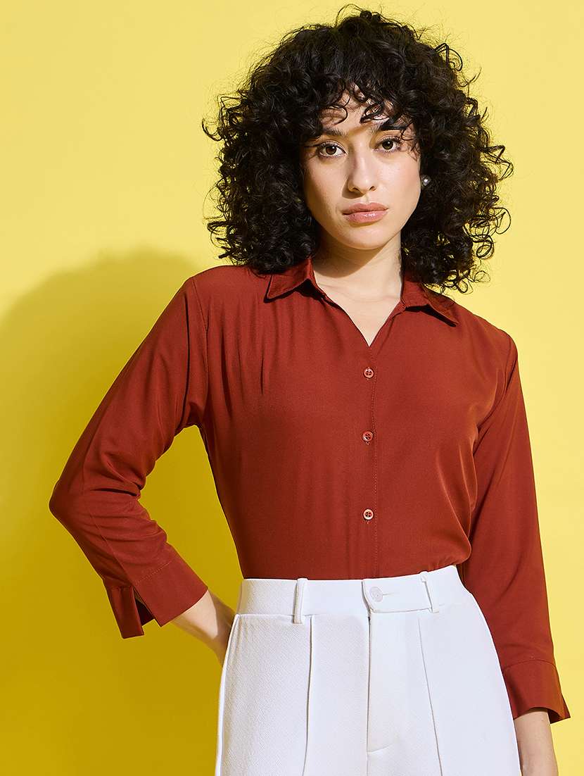 women solid collared long sleeves shirt - 21650756 - Standard Image - 3