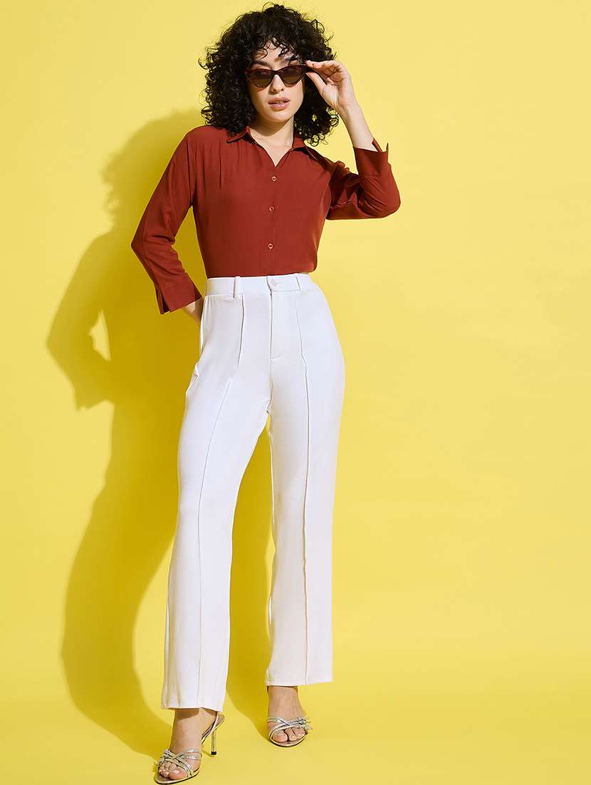 women solid collared long sleeves shirt - 21650756 - Standard Image - 5
