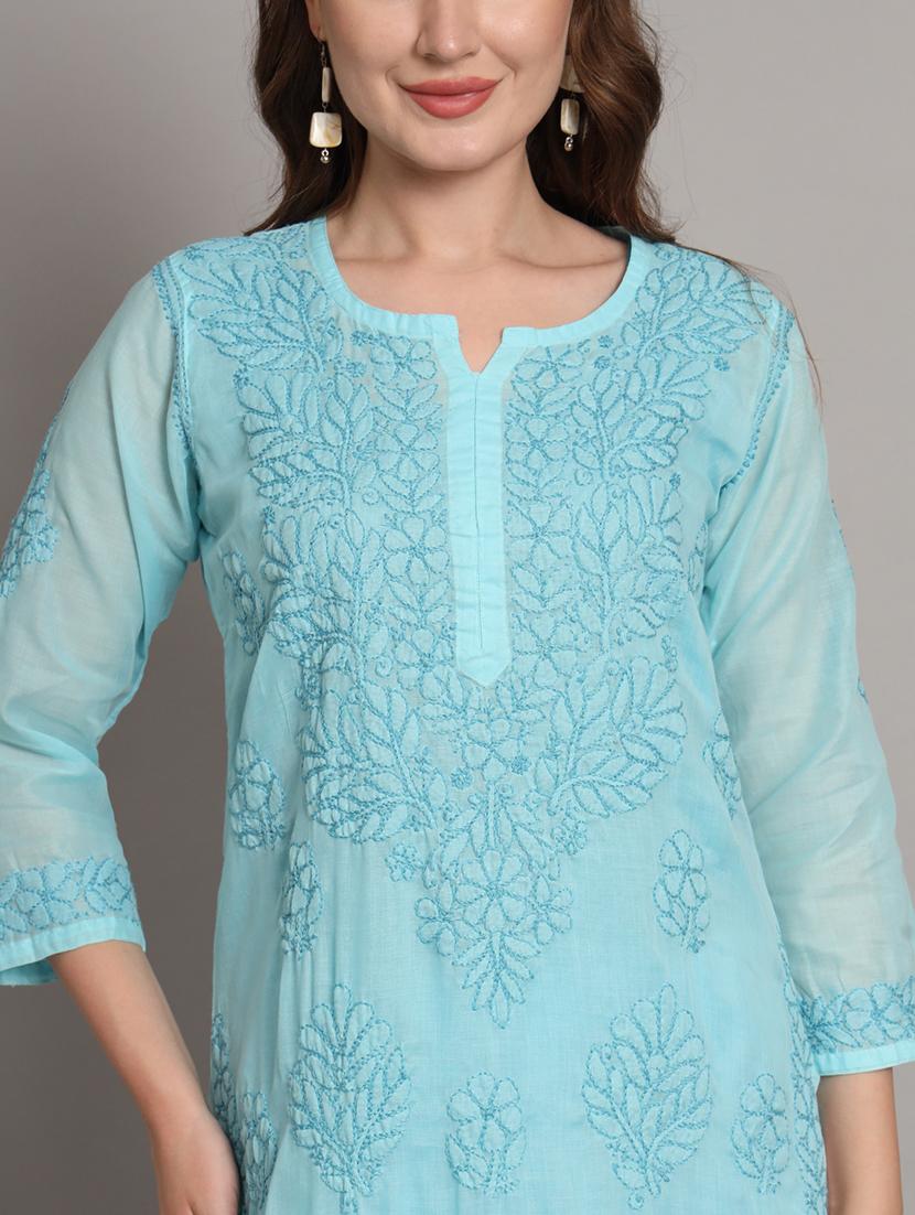 women chikankari three quarter sleeve straight kurta - 21650895 - Standard Image - 5