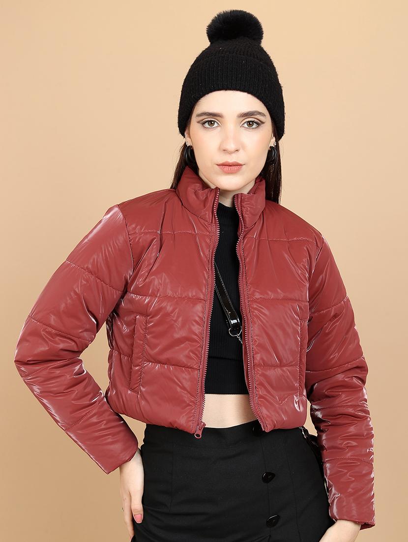 women red solid long sleeve puffer jacket - 21650962 -  Zoom Image - 0