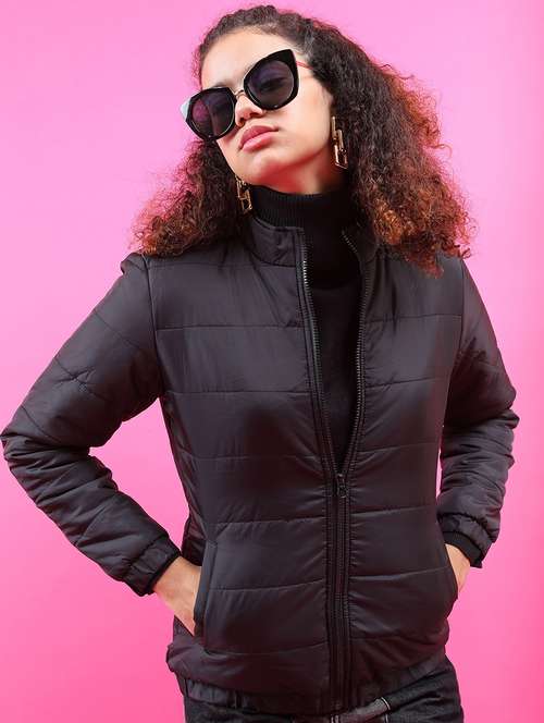 women solid long sleeves quilted jacket - 21650971 -  Standard Image - 0