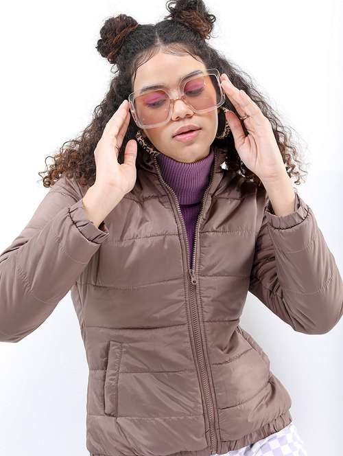 women solid long sleeves quilted jacket