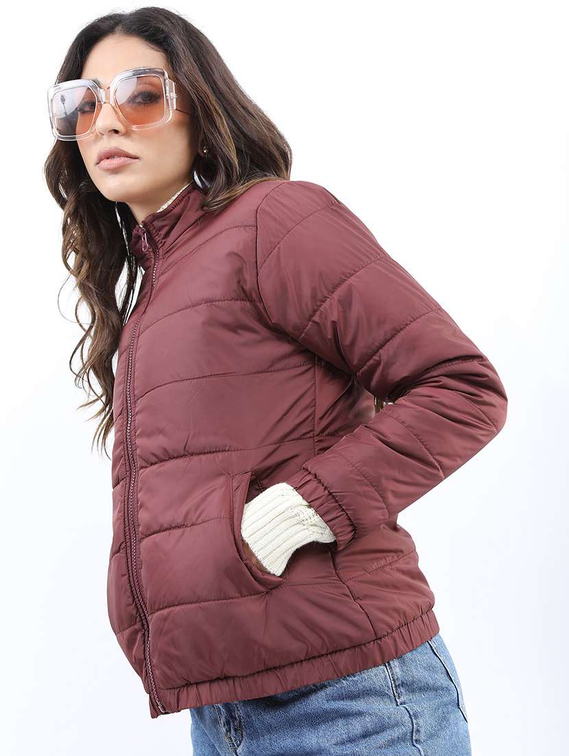 women solid long sleeves quilted jacket - 21650980 -  Zoom Image - 0
