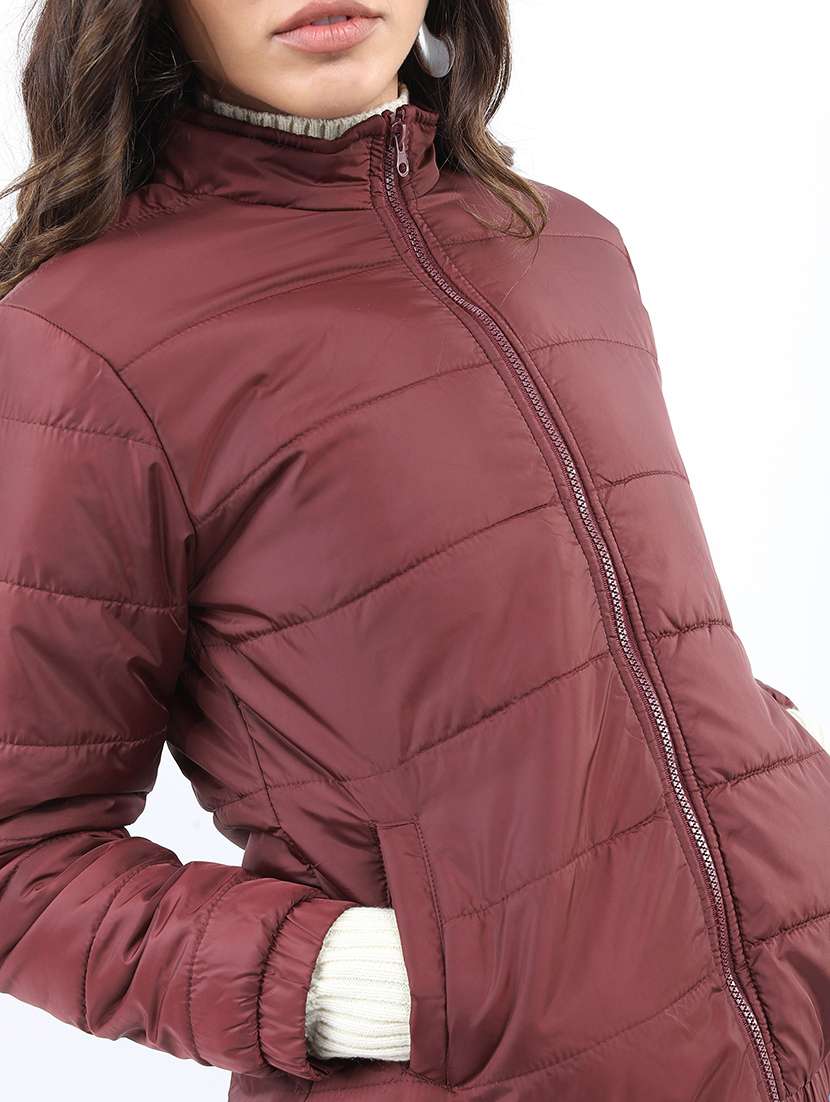 women solid long sleeves quilted jacket - 21650980 - Standard Image - 3