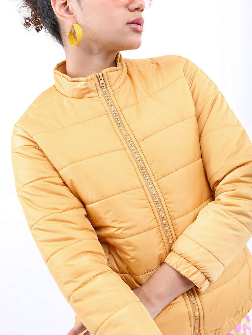 women solid long sleeves quilted jacket - 21650981 - Standard Image - 3