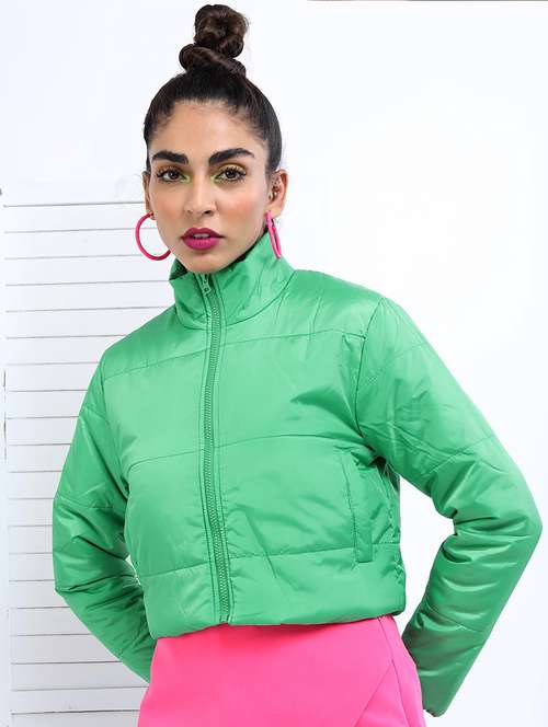 women solid long sleeves quilted jacket - 21650984 -  Standard Image - 0