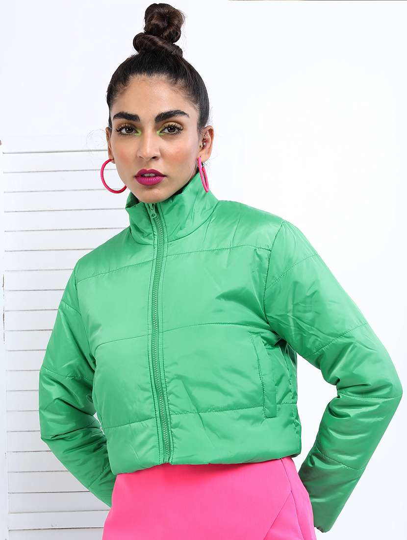women solid long sleeves quilted jacket - 21650984 -  Zoom Image - 0