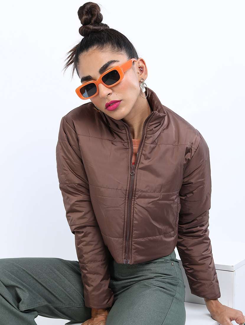 women solid long sleeves quilted jacket - 21650985 -  Zoom Image - 0