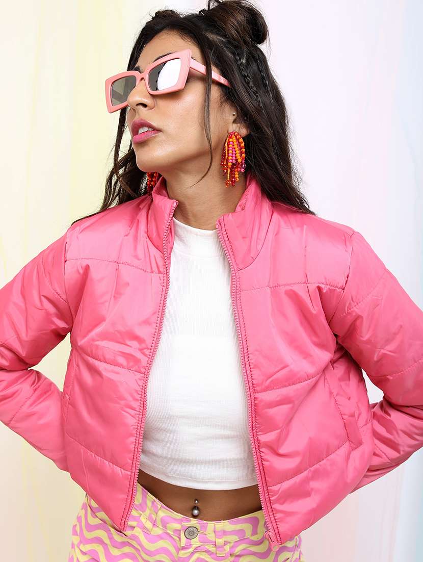 women solid long sleeves quilted jacket - 21650987 -  Zoom Image - 0