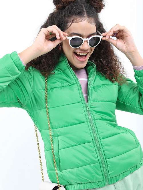 women solid long sleeves quilted jacket - 21650991 -  Standard Image - 0