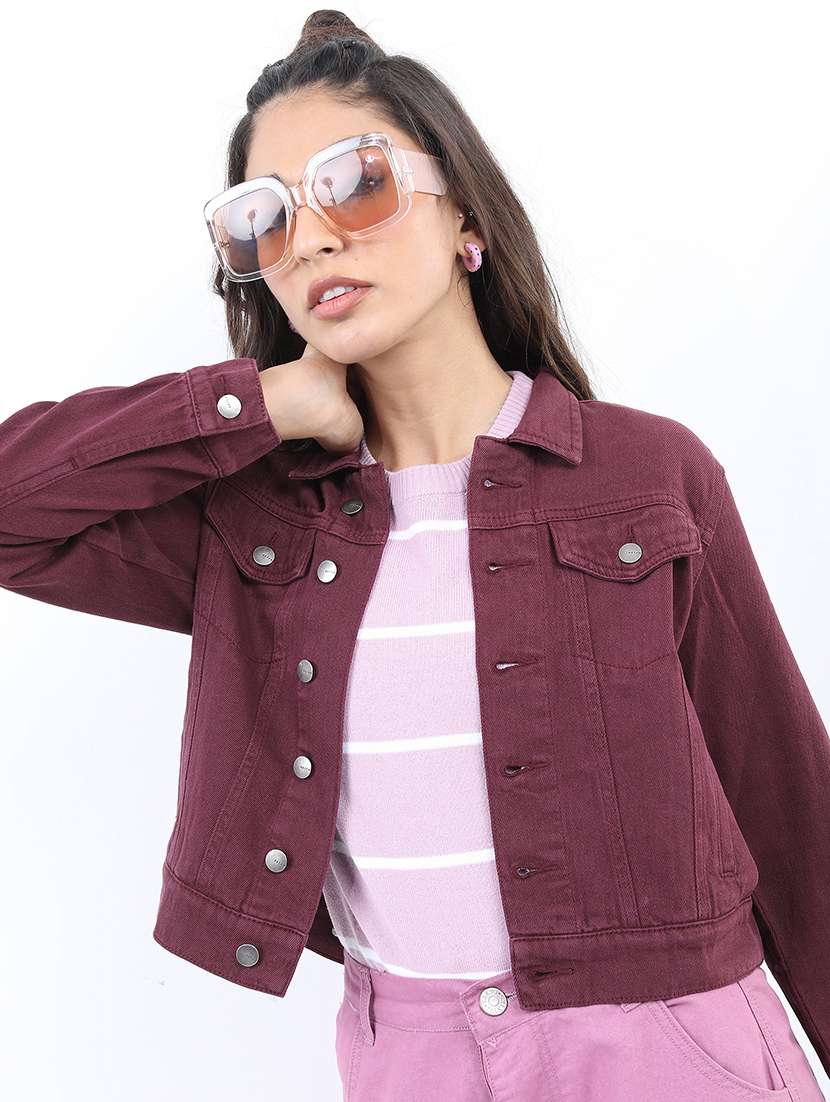 women long sleeves solid denim jacket - 21650998 -  Zoom Image - 0