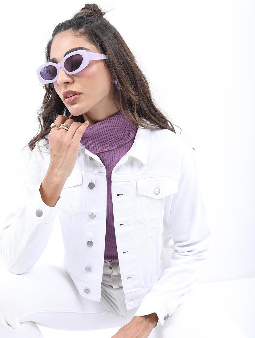 women long sleeves solid denim jacket - 21651000 - Zoom Image - 0