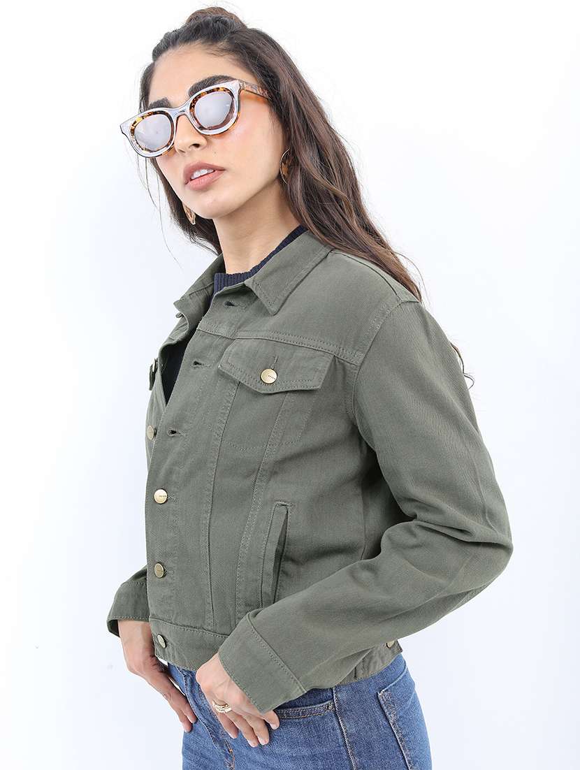 women long sleeves solid denim jacket - 21651001 -  Zoom Image - 0