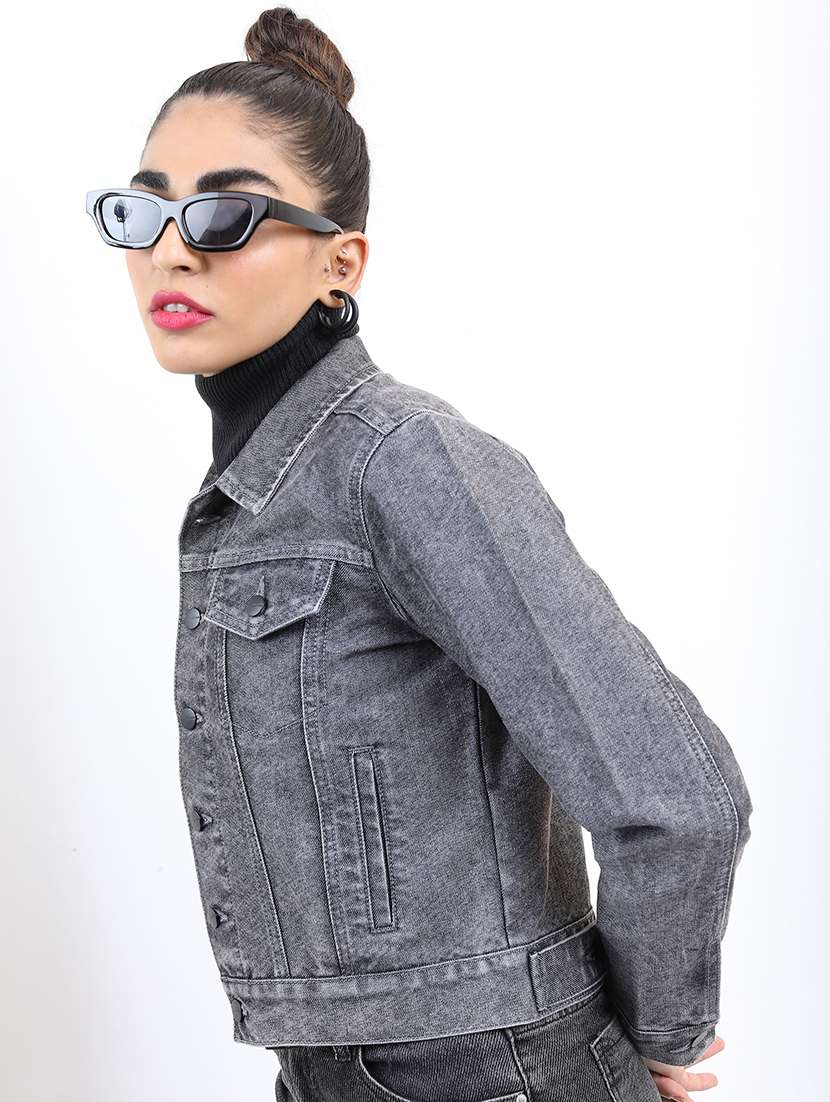 women long sleeves solid denim jacket - 21651003 - Zoom Image - 0