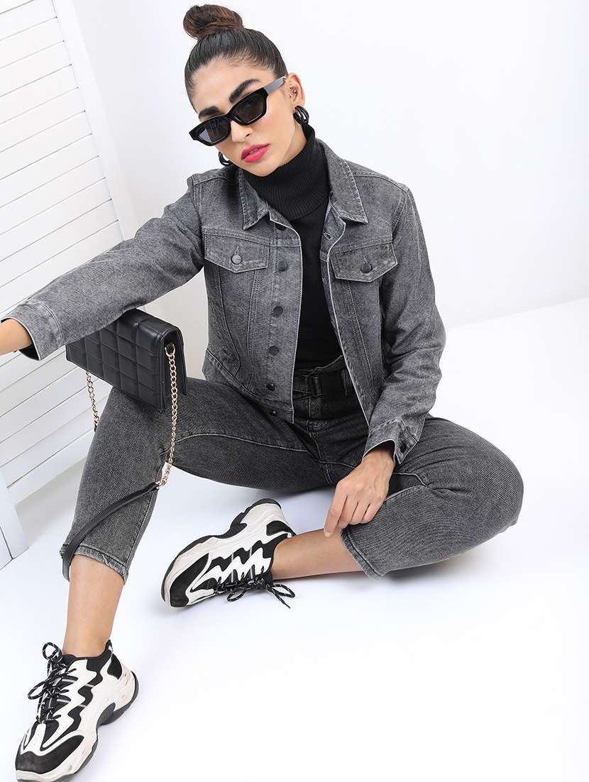 women long sleeves solid denim jacket - 21651003 - Standard Image - 3