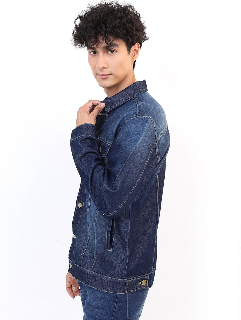men solid long sleeve denim jacket