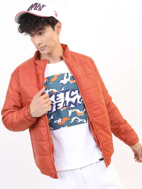 men long sleeves solid quilted jacket - 21651040 - Standard Image - 0