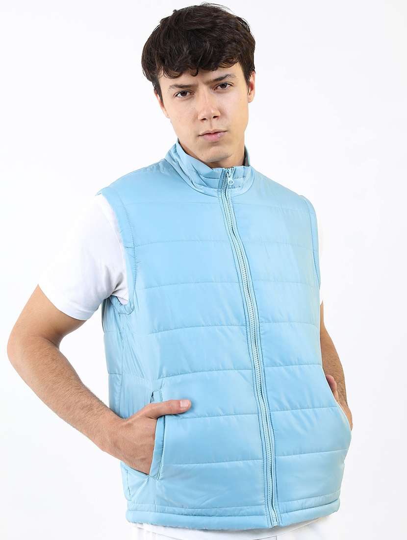 men solid sleeveless quilted jacket