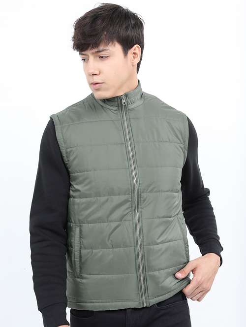men solid sleeveless quilted jacket - 21651054 - Standard Image - 0