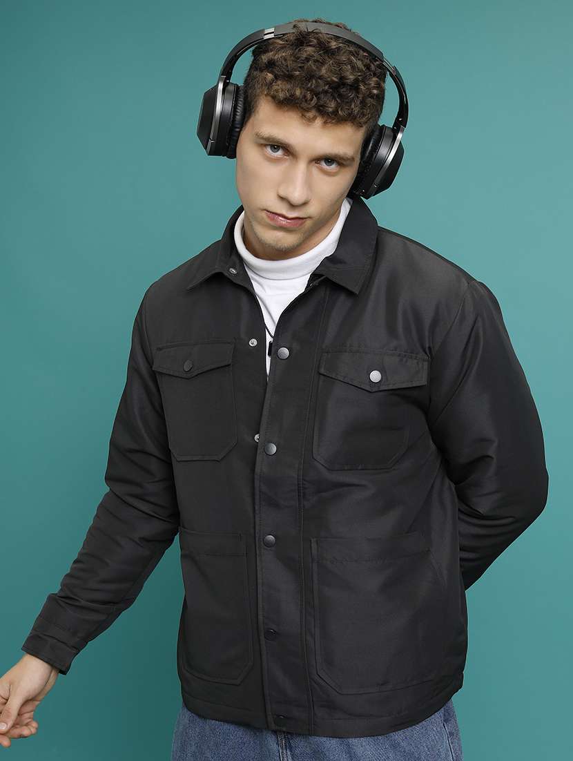 men solid long sleeve casual jacket