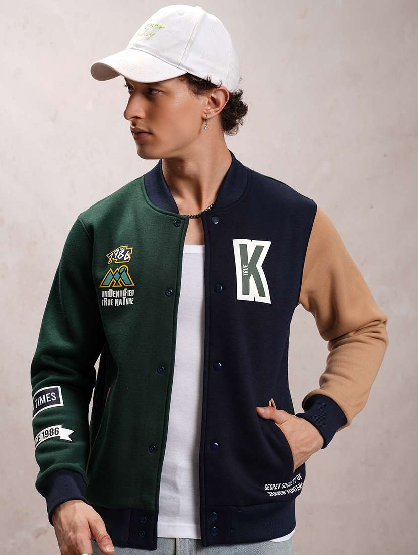 men color block long sleeve varsity jacket