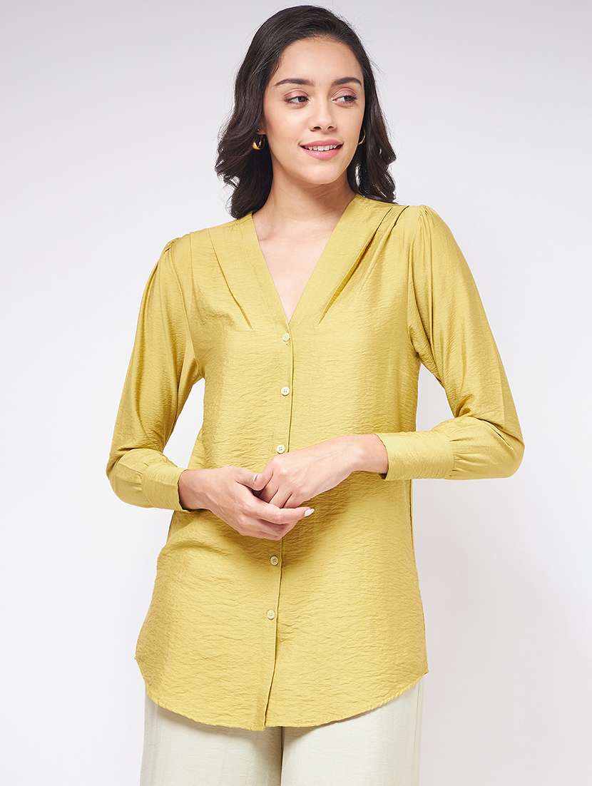 women solid puff sleeves regular shirt