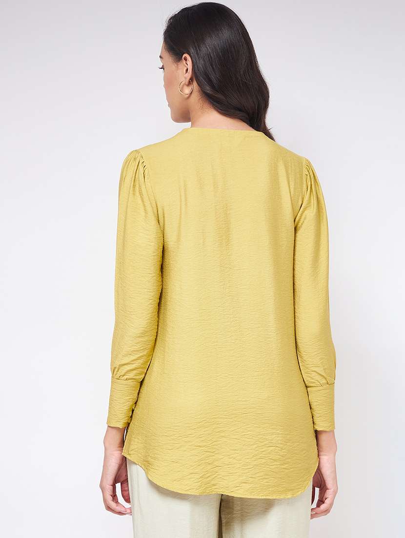 women solid puff sleeves regular shirt - 21651104 -  Standard Image - 3