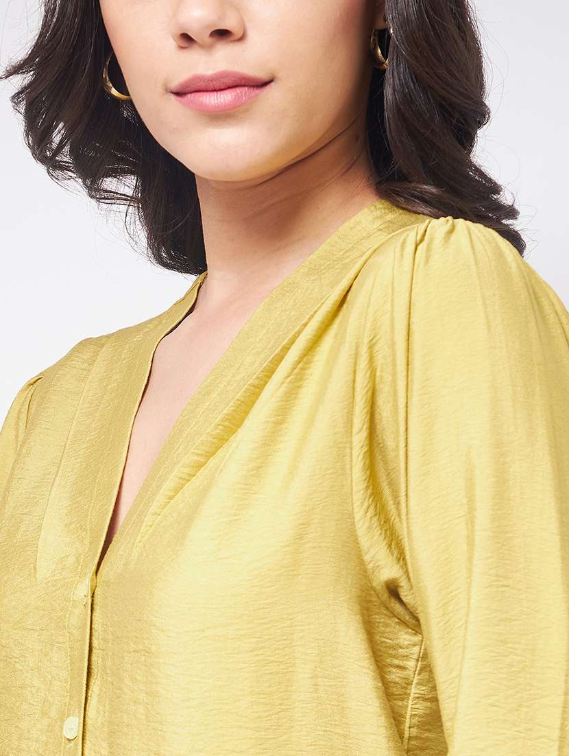 women solid puff sleeves regular shirt - 21651104 -  Standard Image - 5