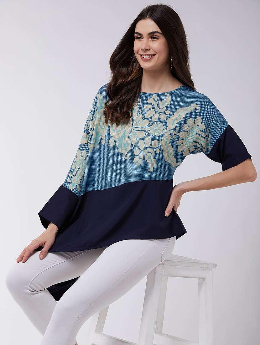 women printed round neck asymmetric top - 21651112 - Standard Image - 3