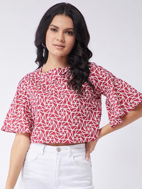women printed flared sleeves crop top - 21651118 - Standard Image - 0