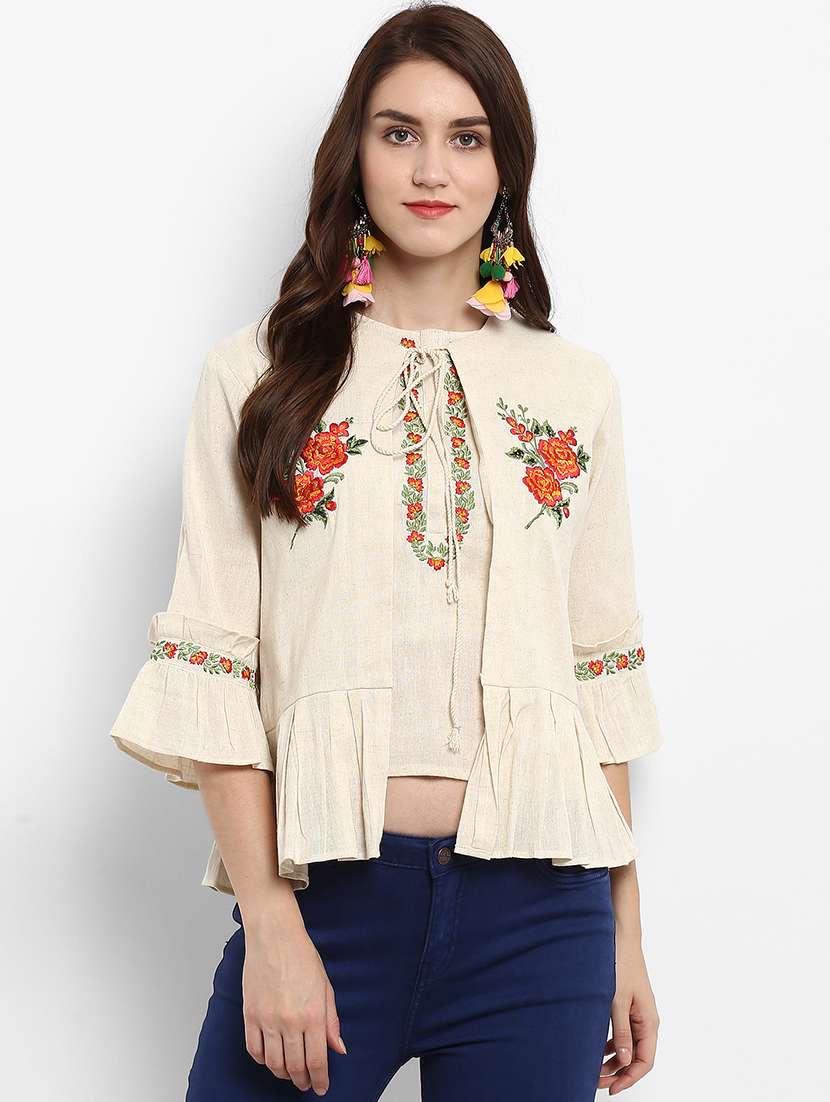 womensolid  embroidered top with jacket