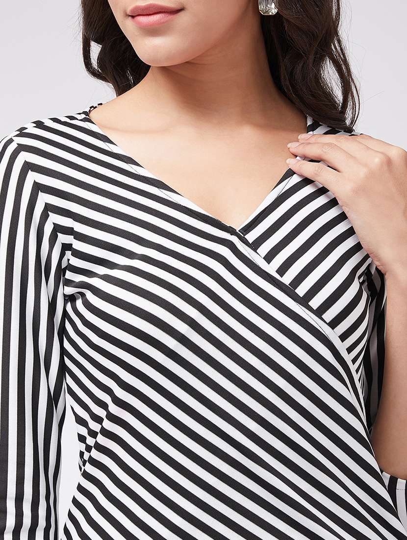 women striped overlap neck asymmetric top - 21651126 - Standard Image - 5