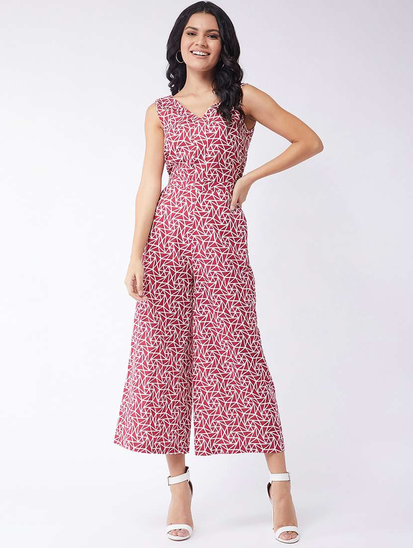 women printed sleeveless full length jumpsuit