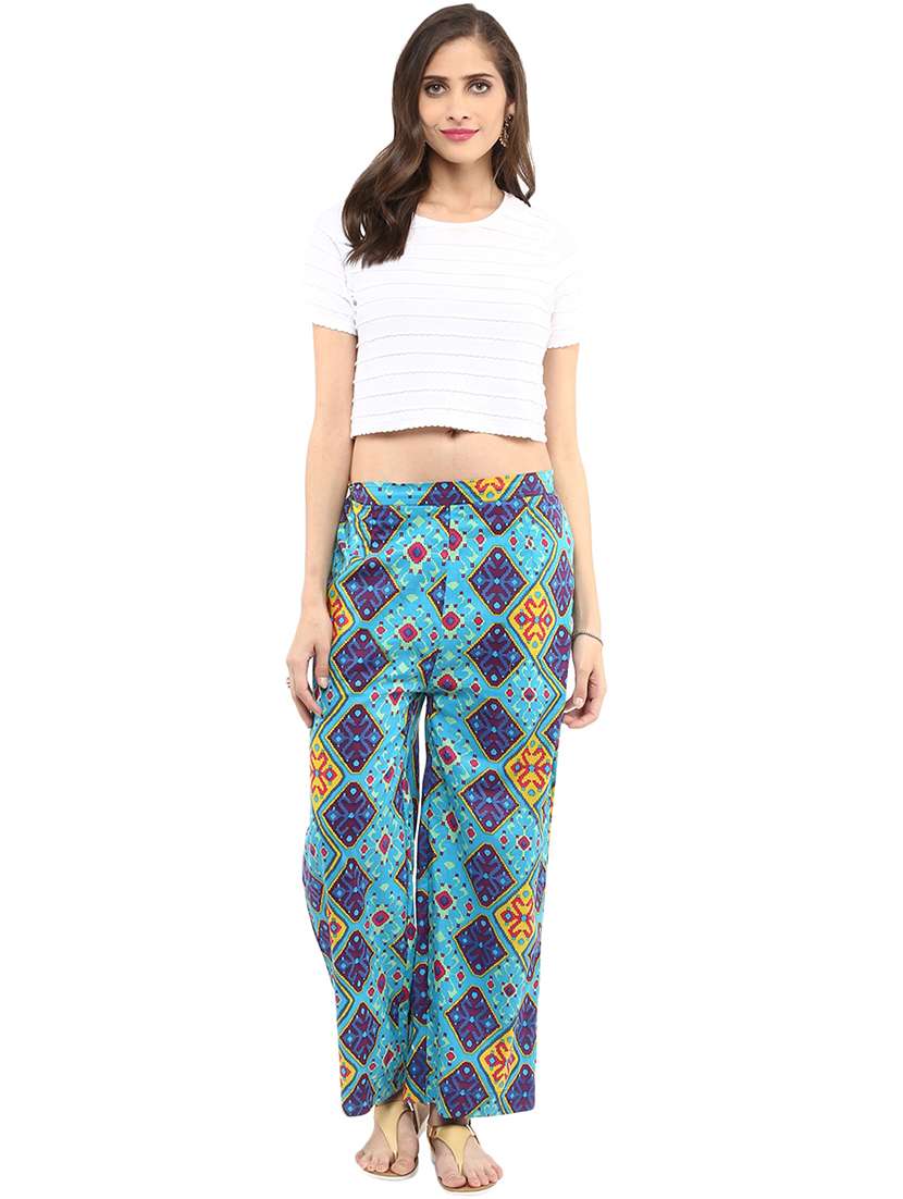 women printed mid rise relexed fit trouser - 21651212 -  Standard Image - 3