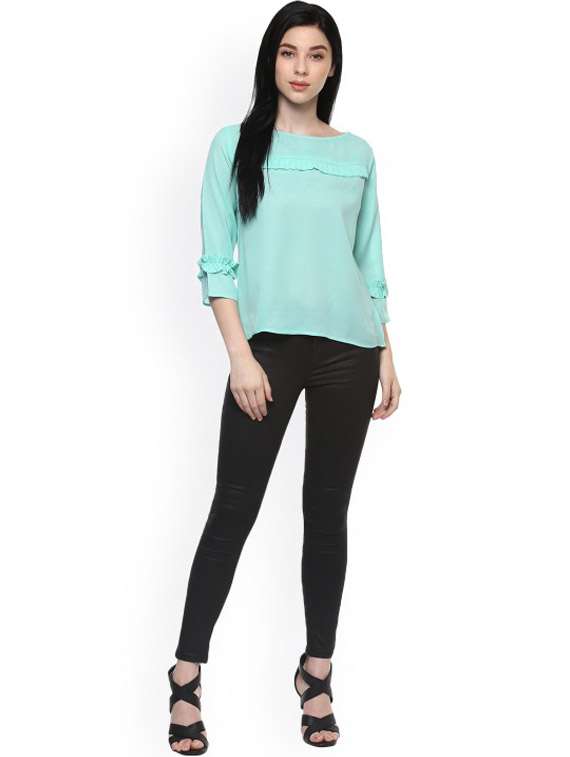 women light blue solid three quarter sleeve top - 21651225 - Standard Image - 3