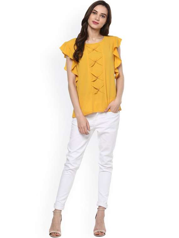 women yellow solid round neck regular top - 21651248 -  Standard Image - 3