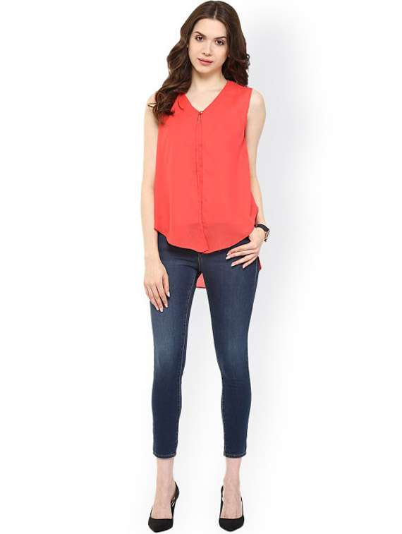 women coral key hole neck high-low top - 21651255 - Standard Image - 3