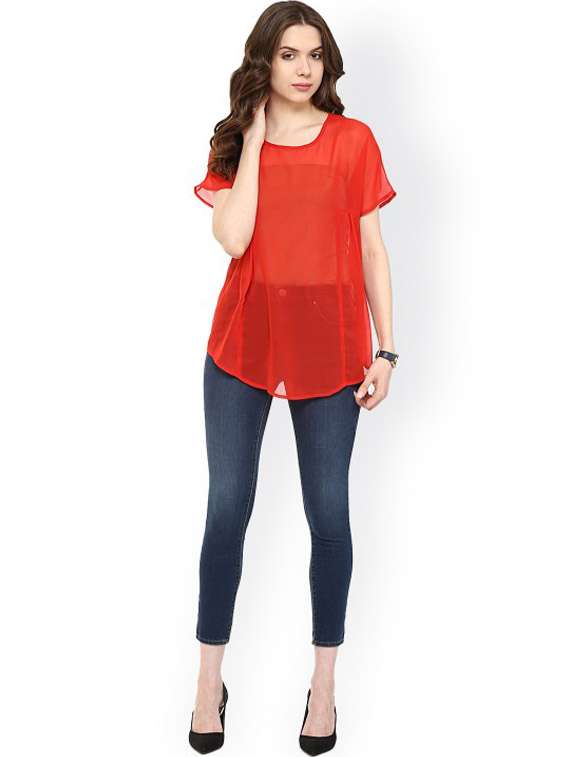 women red solid short sleeve top - 21651256 -  Standard Image - 3