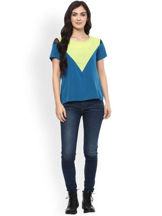 women color block short sleeve regular top - 21651259 - Standard Image - 3