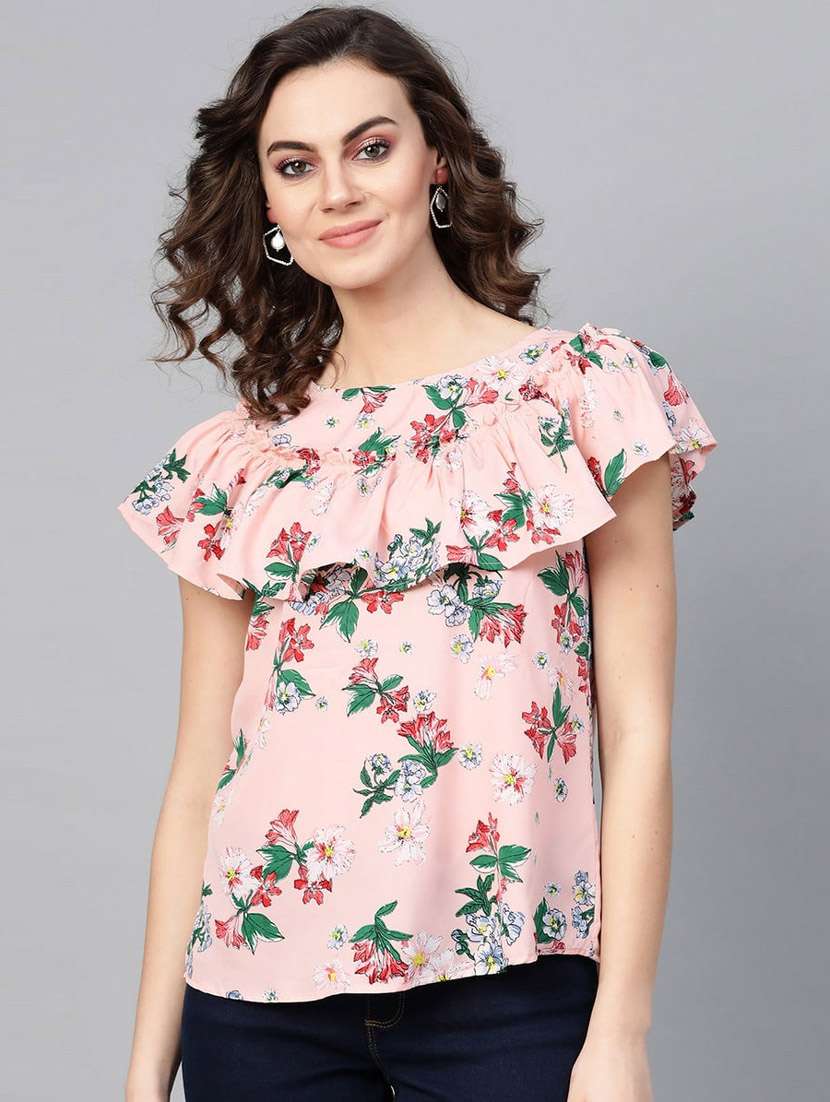 women floral print boat neck ruffle top - 21651271 -  Zoom Image - 0