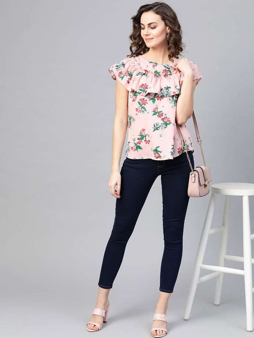 women floral print boat neck ruffle top - 21651271 -  Standard Image - 3