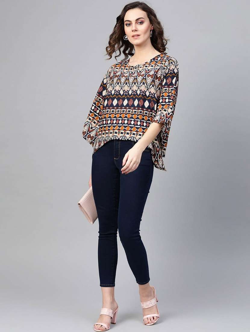 women printed round neck asymmetric top - 21651275 -  Standard Image - 3