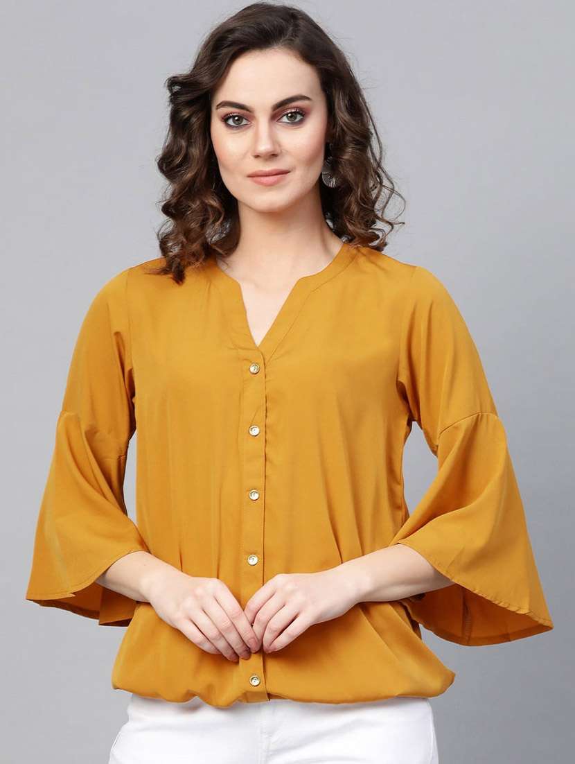 women solid bell sleeves regular top
