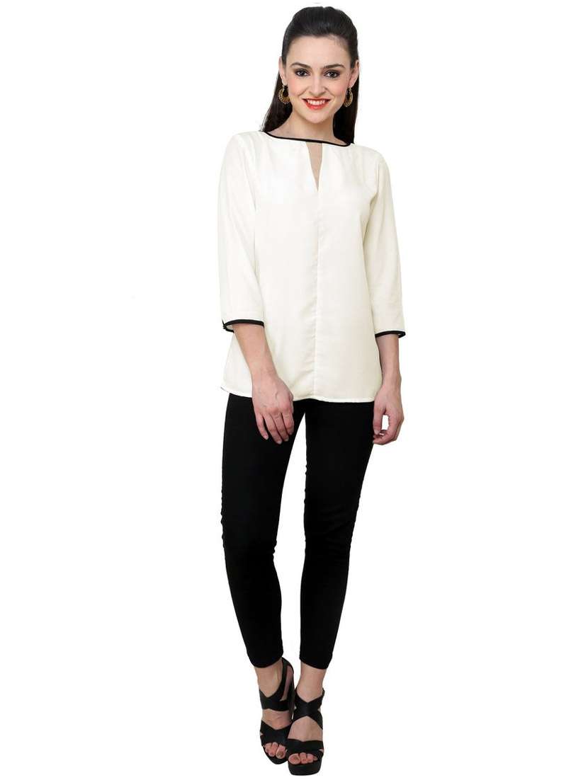 women solid notch neck regular top - 21651301 - Standard Image - 3