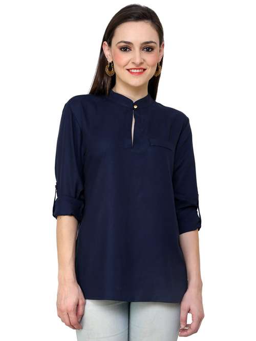 women solid key hole neck regular top - 21651315 -  Standard Image - 0
