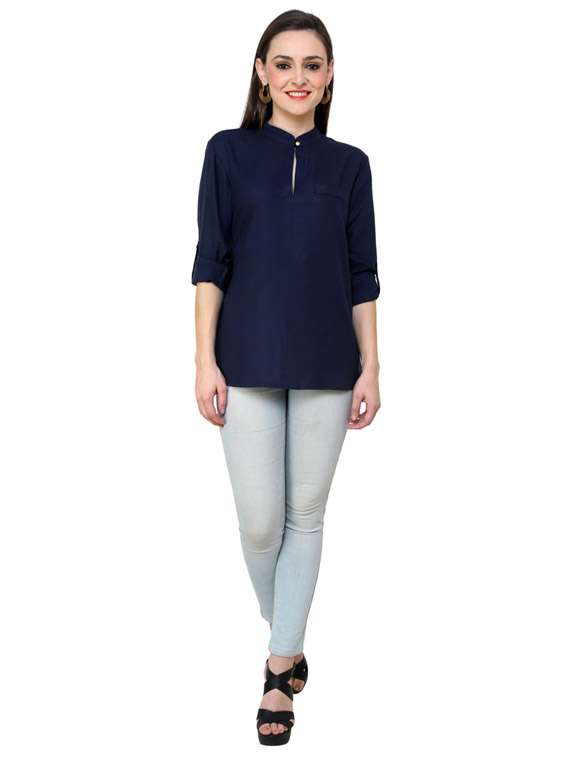 women solid key hole neck regular top - 21651315 -  Standard Image - 3