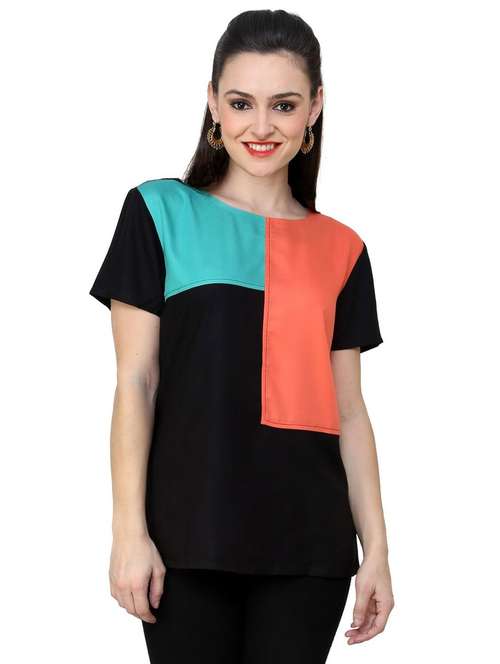 women color block short sleeve regular top - 21651316 -  Standard Image - 0