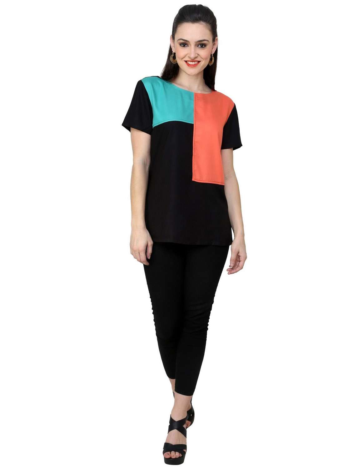 women color block short sleeve regular top - 21651316 -  Standard Image - 3